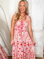 Load image into Gallery viewer, There She Goes Pink Floral Contrast Midi Dress
