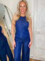 Load image into Gallery viewer, Saying Hello Denim Vest Blouse &amp; Palazzo Pant Set

