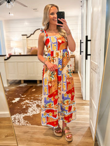 Tide's Turning Coral Printed Midi Dress