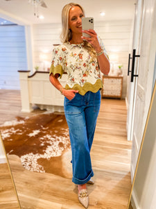 Joy In You Olive & Ivory Floral Blouse