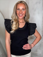 Load image into Gallery viewer, Next Move Black Flutter Sleeve Blouse
