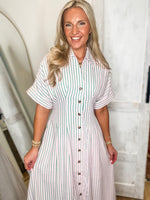 Load image into Gallery viewer, Right Here Pink/Green Stripe THML Midi Dress
