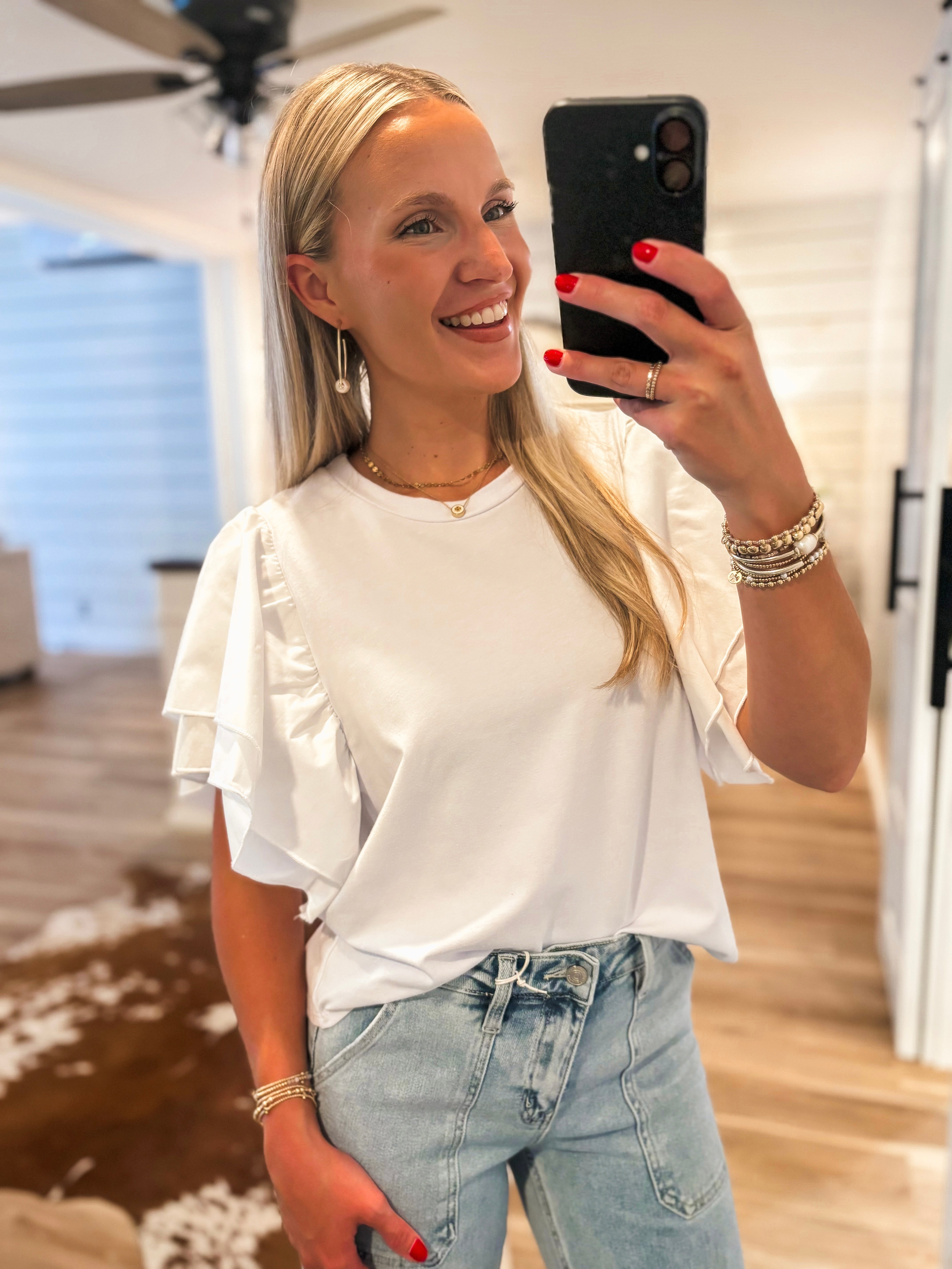 Iris White Ruffle Sleeve ADRIENNE Blouse