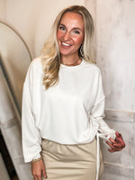 Load image into Gallery viewer, Taking Calls Double Tie Ivory L/S Lounge Blouse
