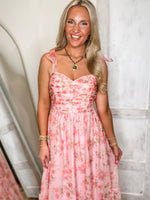 Load image into Gallery viewer, Get Going Pink Floral Organza Midi Dress

