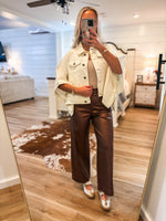 Load image into Gallery viewer, Brown Metallic Wide Leg Cropped Denim
