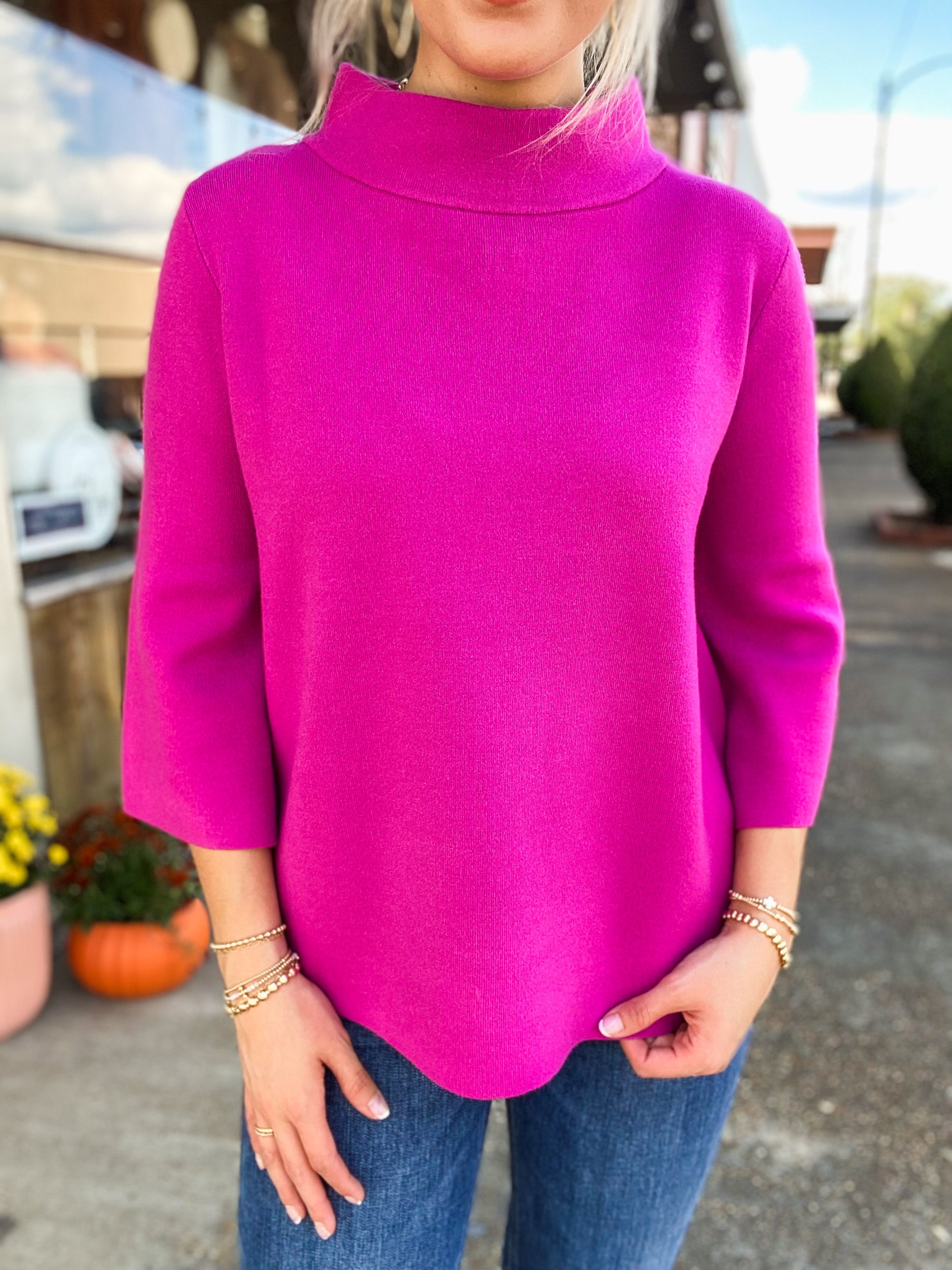 Uptown Chic Berry Mock Neck Sweater