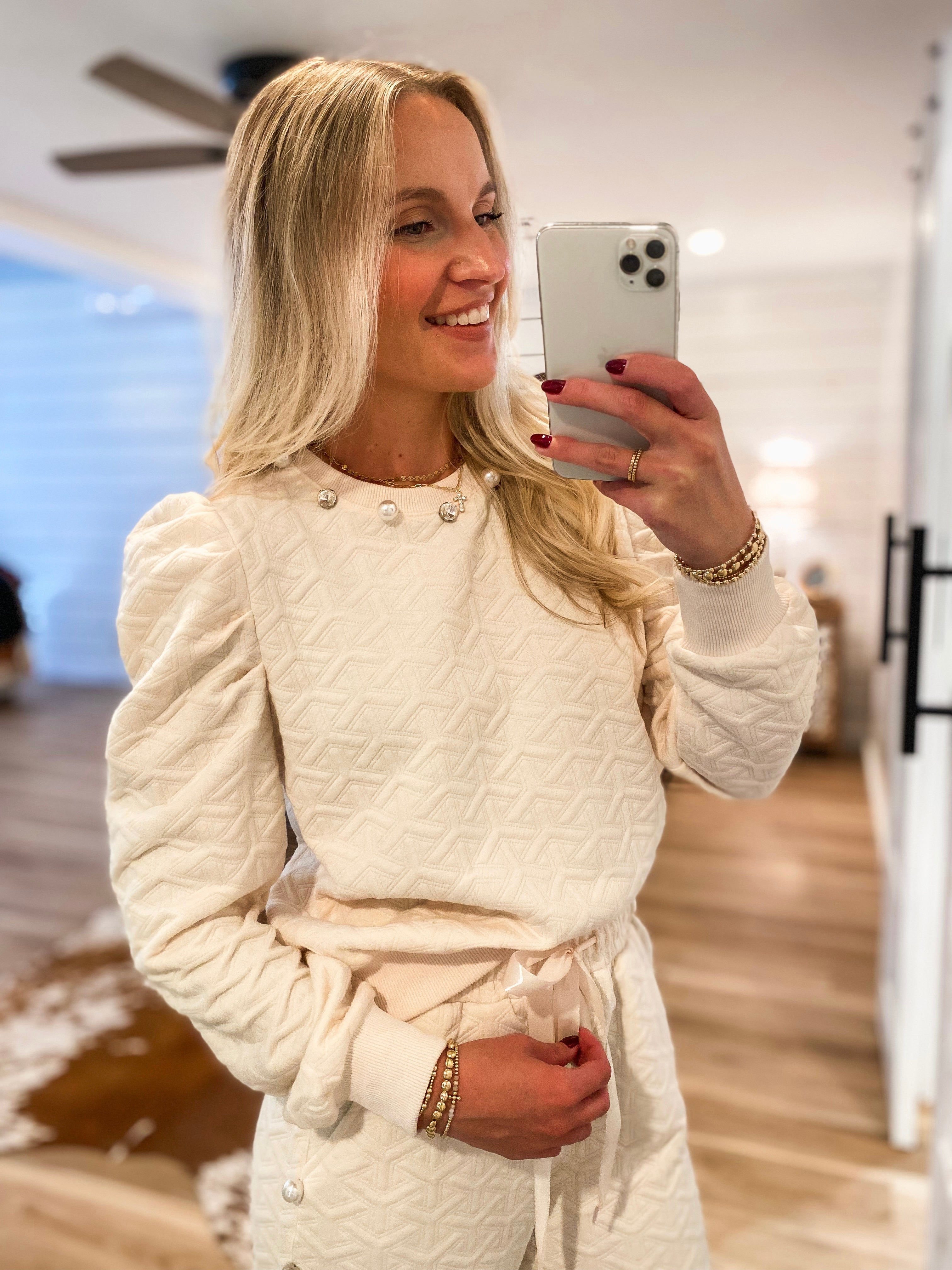 Shining Bright Pearl/Jewel Embellished Ivory Sweater