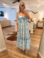 Load image into Gallery viewer, In A Daze Blue Floral Organza Midi Dress

