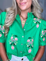 Load image into Gallery viewer, Day Out Kelly Green Embroidered Floral Blouse

