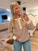 Load image into Gallery viewer, Almost Late Burgundy &amp; Ivory Stripe Henley Top
