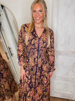 Load image into Gallery viewer, Either Way Navy &amp; Mauve Floral FATE Midi Dress
