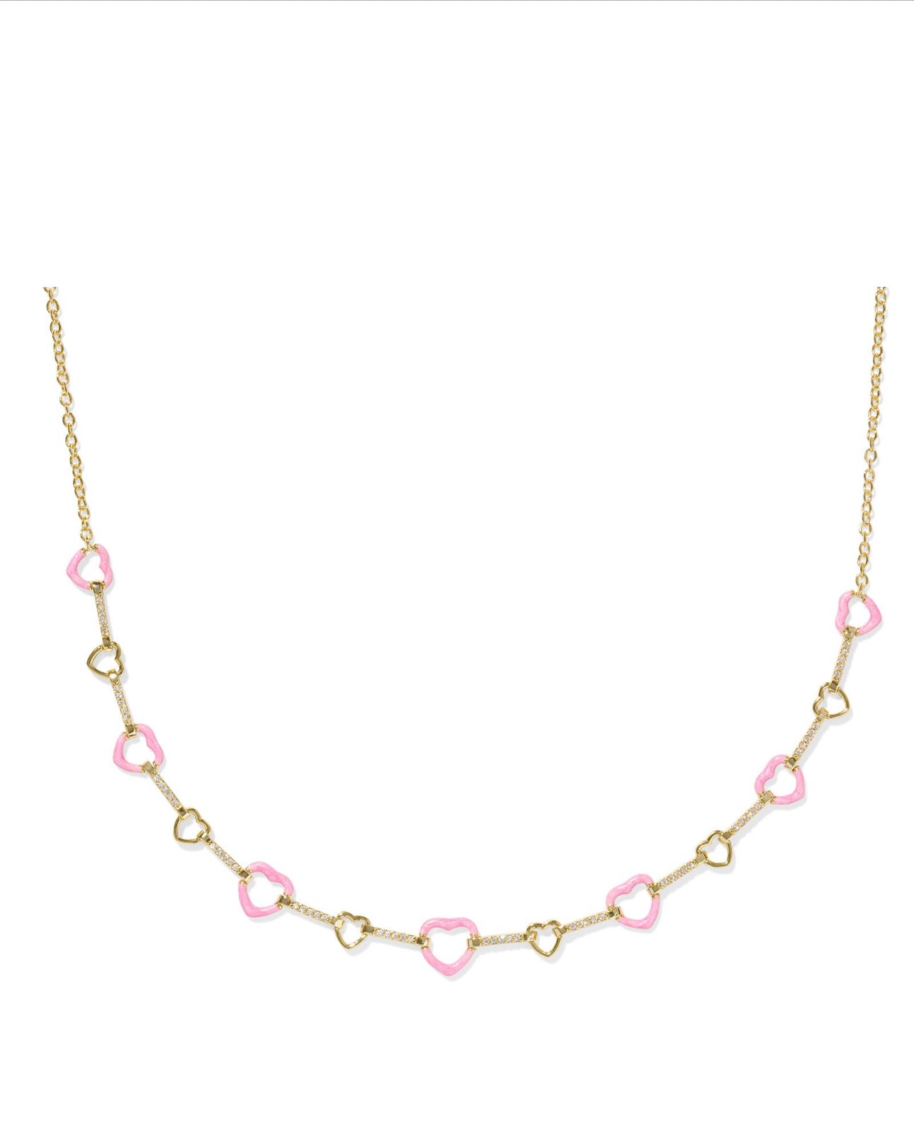 Haisley Pink Pearlescent Enamel Heart Gold Strand Necklace