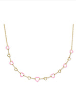 Load image into Gallery viewer, Haisley Pink Pearlescent Enamel Heart Gold Strand Necklace
