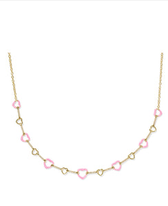 Haisley Pink Pearlescent Enamel Heart Gold Strand Necklace