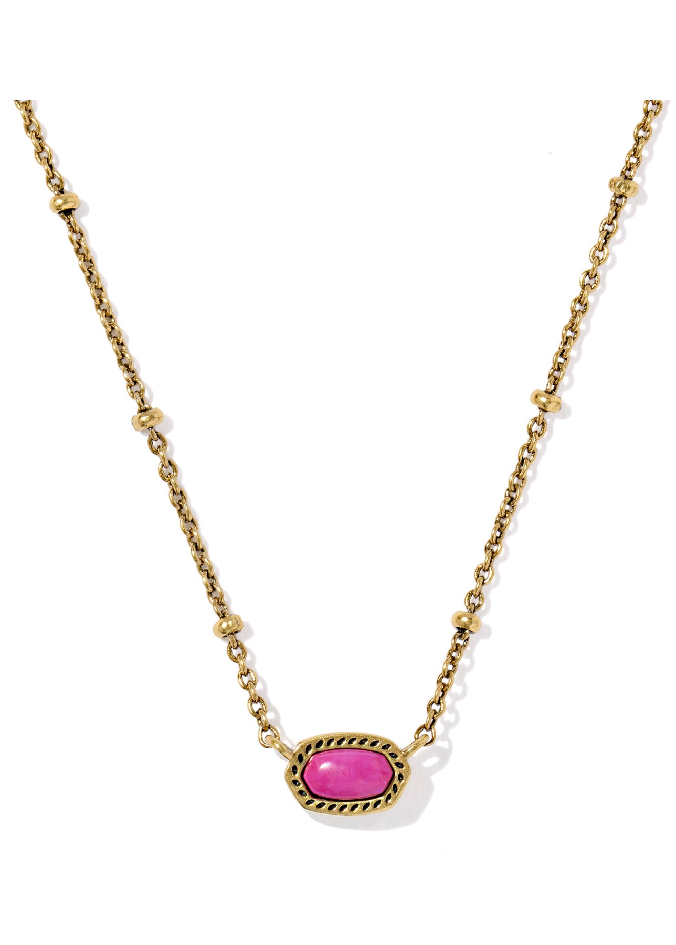 Mini Elisa Dark Fuchsia Short Vintage Gold Pendant Necklace
