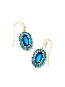 Lee Sea Blue Illusion Crystal Frame Gold Drop Earring