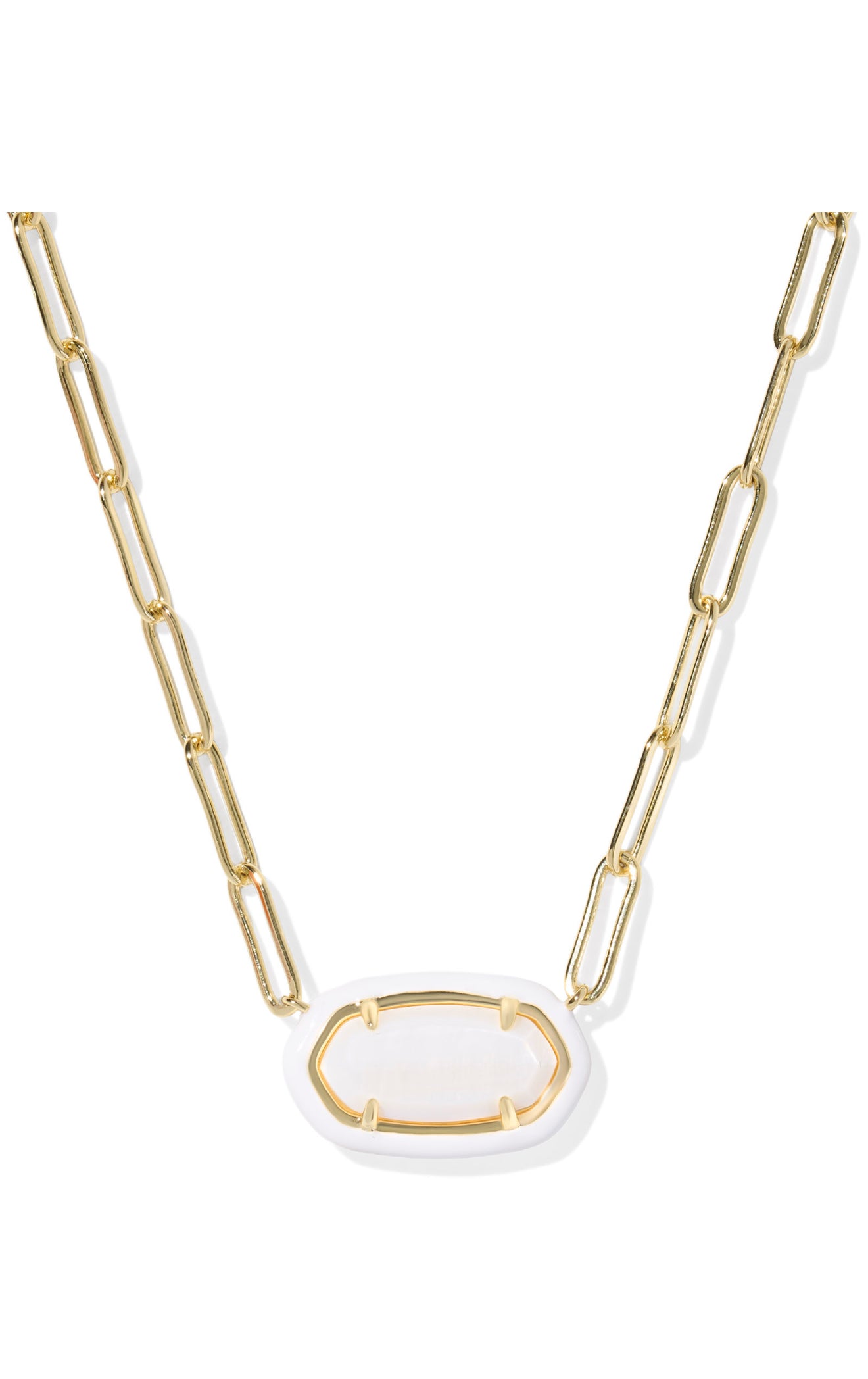 Kendra Scott Elisa Paperclip White Mother of Pearl Gold Frame Necklace