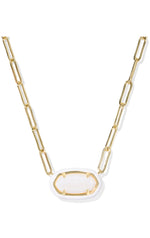 Load image into Gallery viewer, Kendra Scott Elisa Paperclip White Mother of Pearl Gold Frame Necklace
