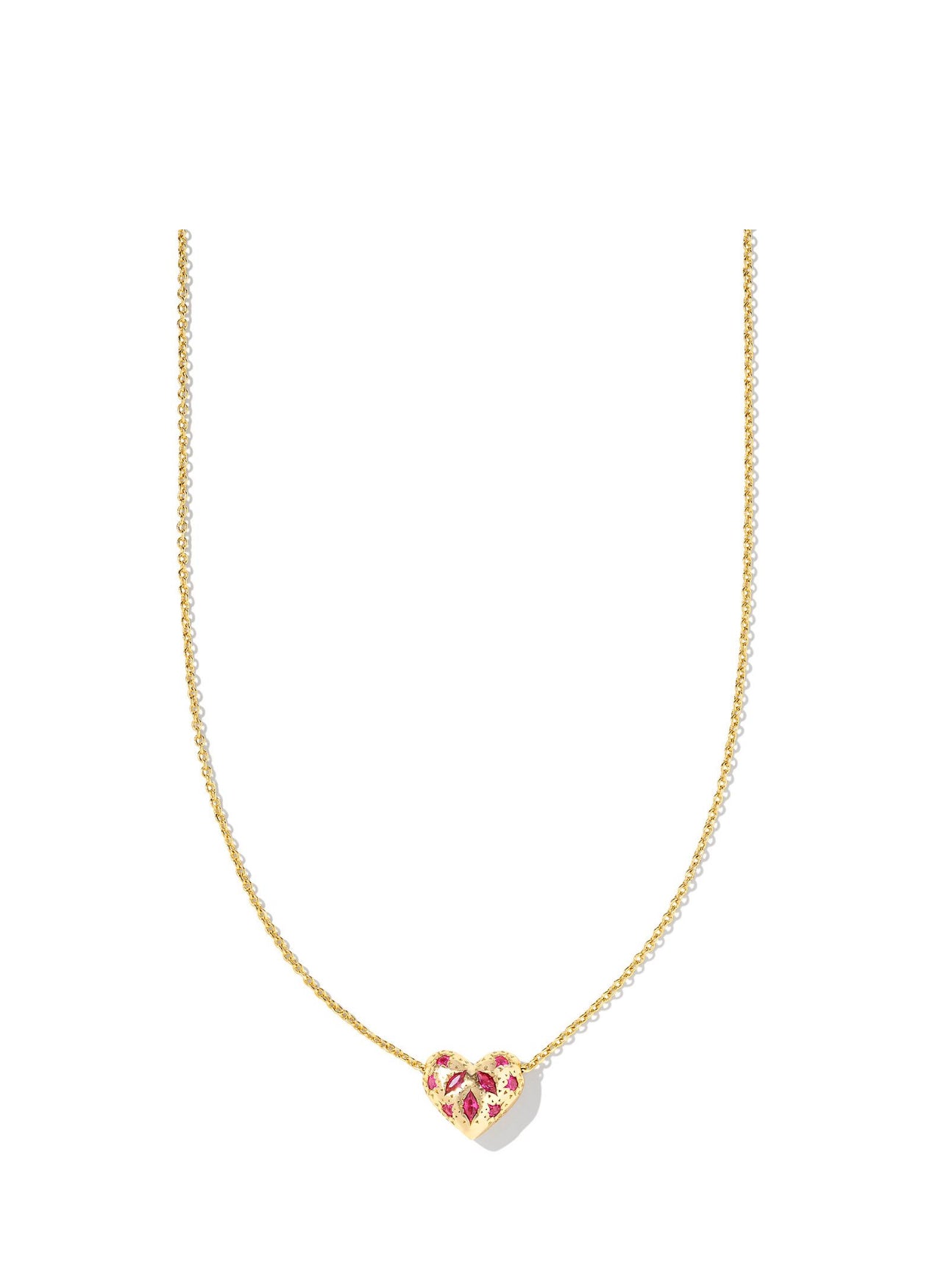 Holland Pink Crystal Heart Short Gold Pendant Necklace