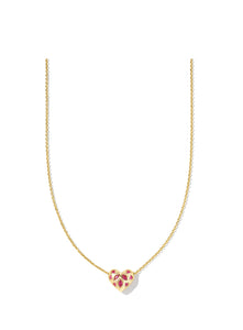 Holland Pink Crystal Heart Short Gold Pendant Necklace