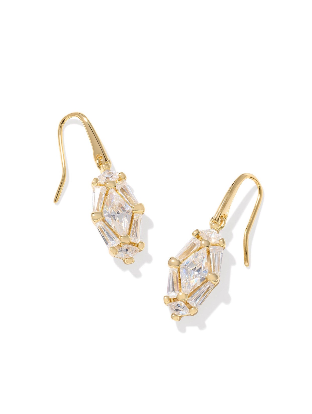 Lindy Rae Lee White Crystal Gold Drop Earring