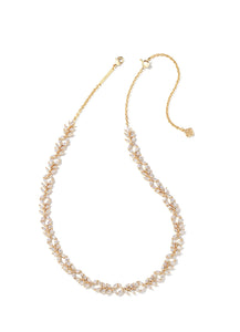 Rosalie White Crystal Gold Tennis Necklace