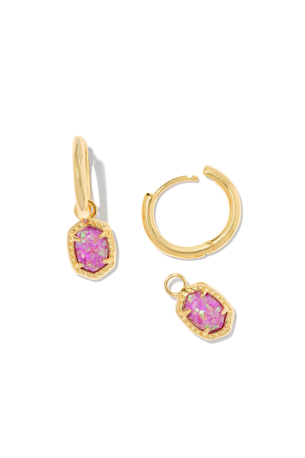 Daphne Magenta Opal Framed Huggie Gold Earring