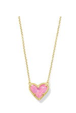 Load image into Gallery viewer, Ari Pink Iridescent Glitter Glass Heart Gold Pendant Necklace
