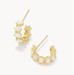 Load image into Gallery viewer, Cailin Ivory Mother of Pearl Crystal Huggie Gold Earrings
