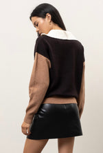 Load image into Gallery viewer, Don&#39;t Let Me Go Black &amp; Mocha Colorblock Quarter Zip Pullover
