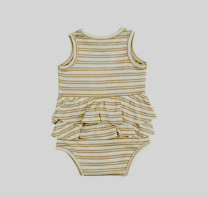 Angel Dear Oxford Tan Stripe Bubble With  Ruffles