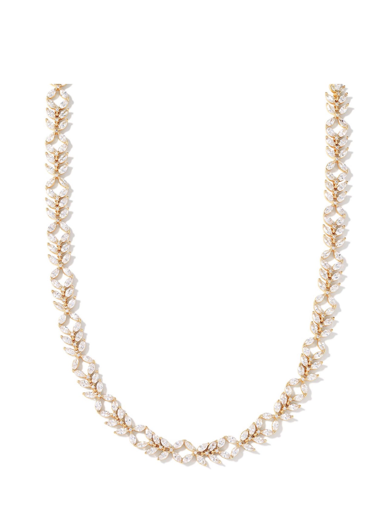 Rosalie White Crystal Gold Tennis Necklace