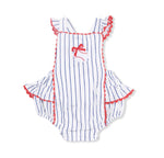 Load image into Gallery viewer, Angel Dear Baseball
Stripe - Ric
Rac Ruffle
Sunsuit
