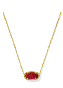 Elisa Bright Red Drusy Short Gold Pendant Necklace