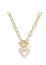 Load image into Gallery viewer, Ari Ivory Mother Of Pearl Heart Enamel Frame Gold Link Necklace
