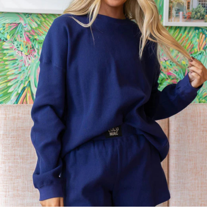 Lulu Mac Waffle Navy Long Sleeve Top
