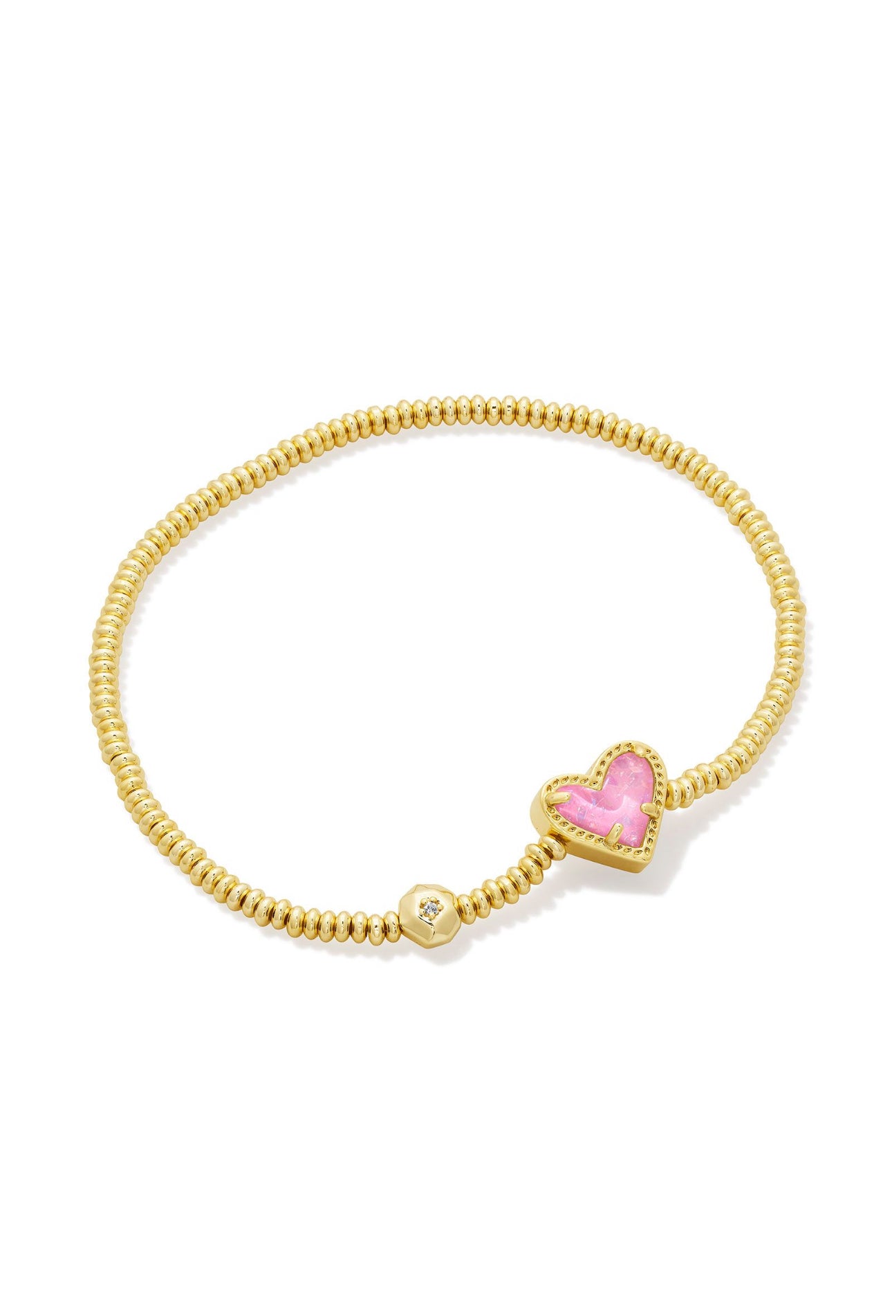 Ari Pink Iridescent Glitter Glass Heart Gold Stretch Bracelet