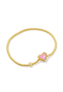 Ari Pink Iridescent Glitter Glass Heart Gold Stretch Bracelet