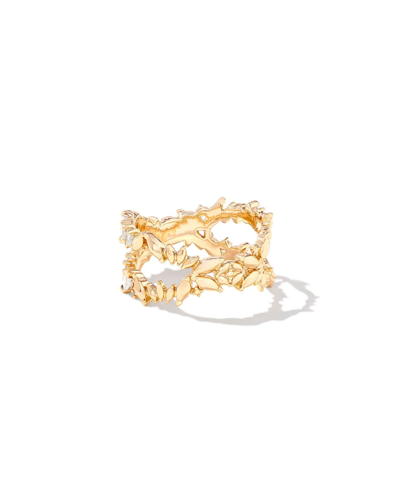 Rosalie White Crystal Gold Double Band Ring