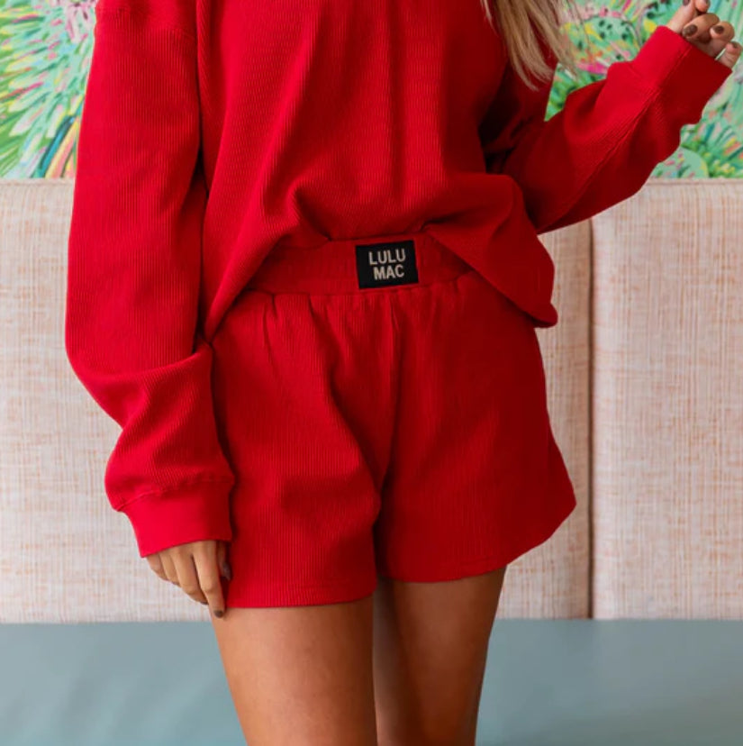 Lulu Mac Red Waffle Shorts