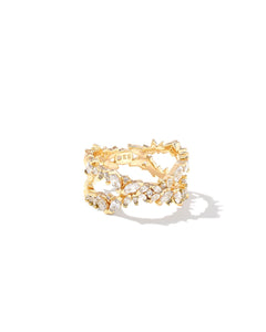 Rosalie White Crystal Gold Double Band Ring