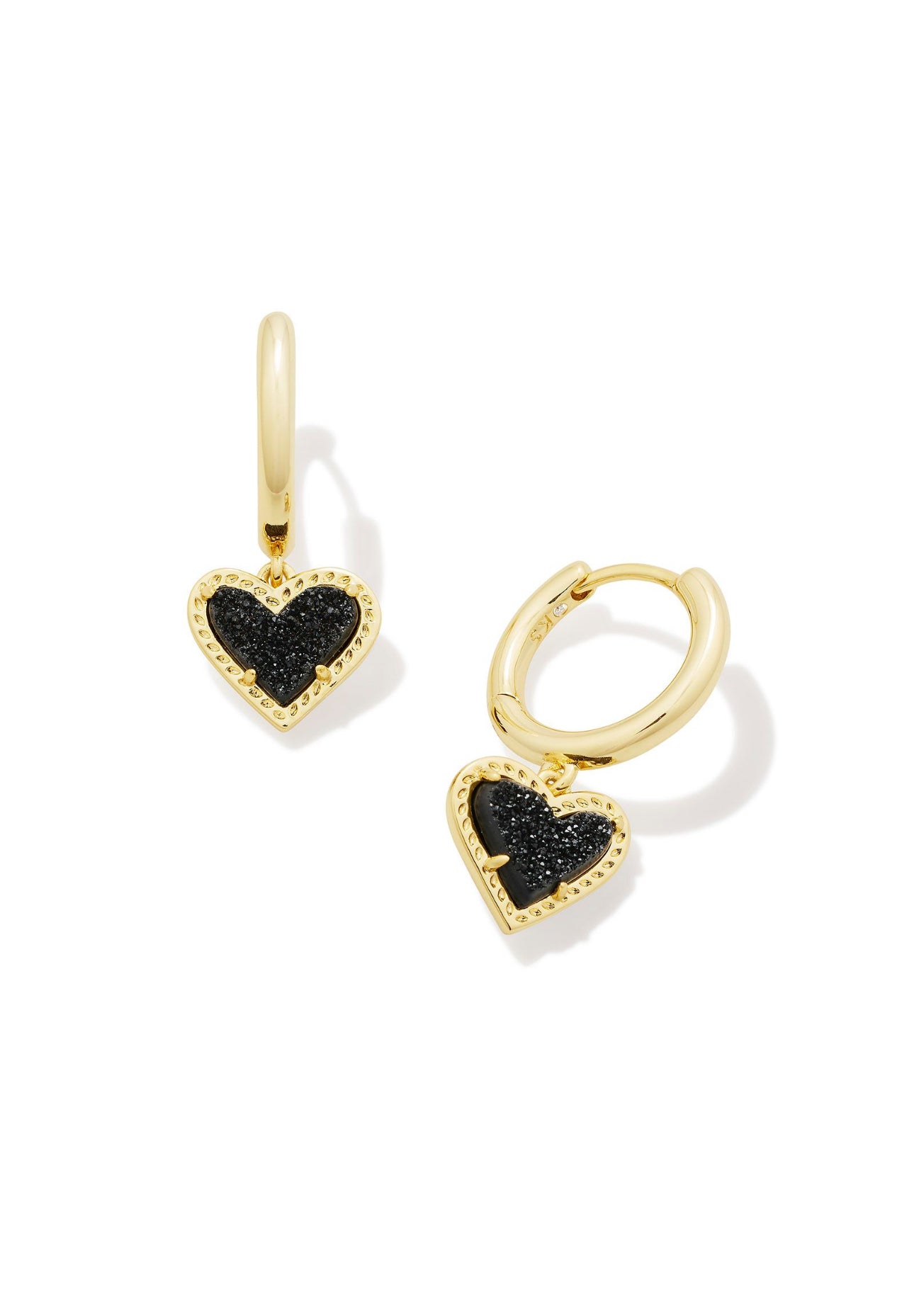 Ari Black Drusy Heart Gold Huggie Earrings