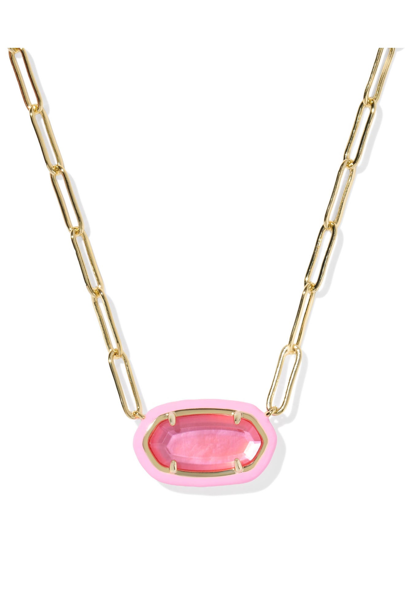 Elisa Bright Pink Illusion Paperclip Gold Necklace