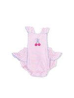 Load image into Gallery viewer, Angel Dear Cherry Stripe -
Ric Rac Ruffle
Sunsuit
