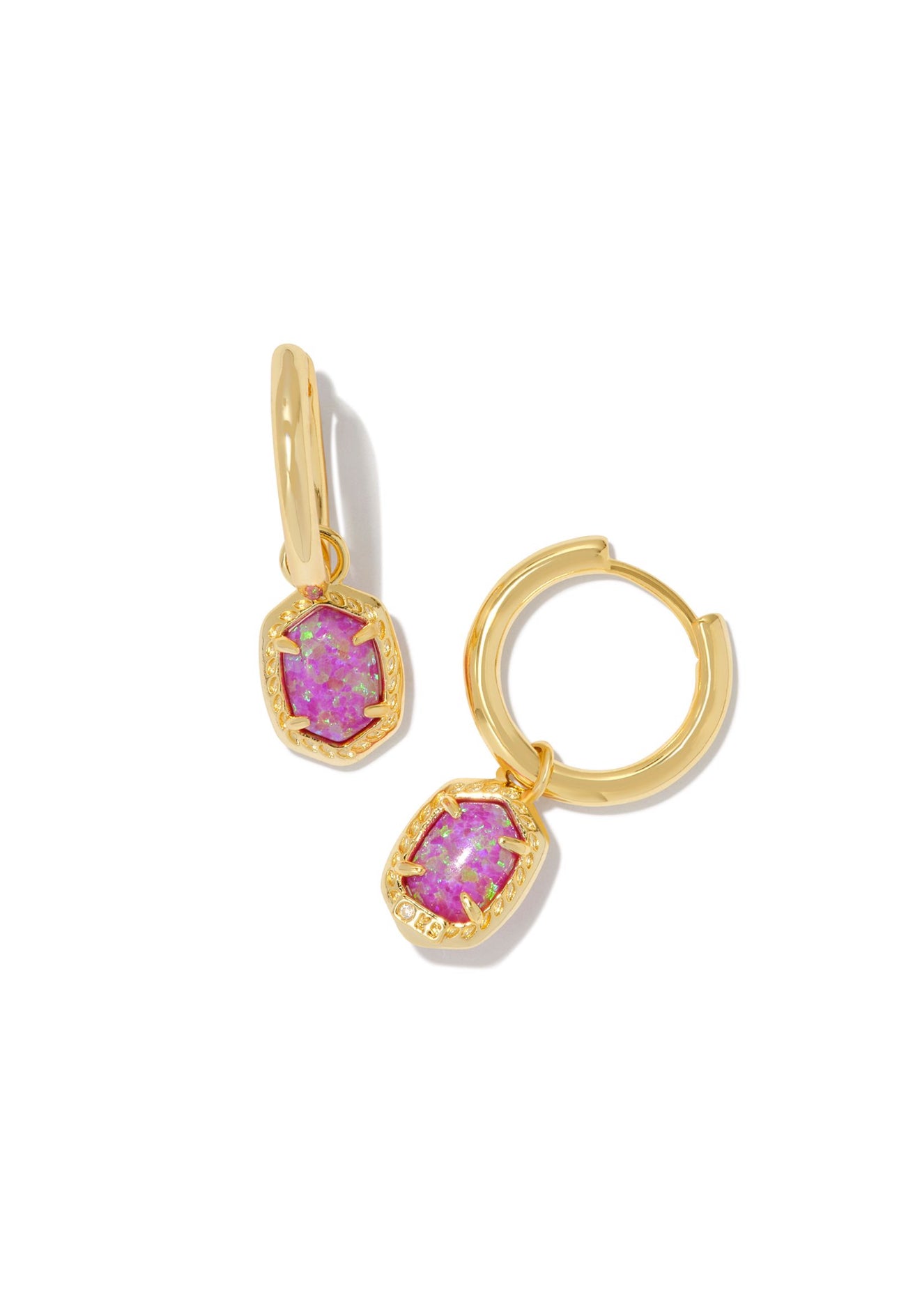 Daphne Magenta Opal Framed Huggie Gold Earring
