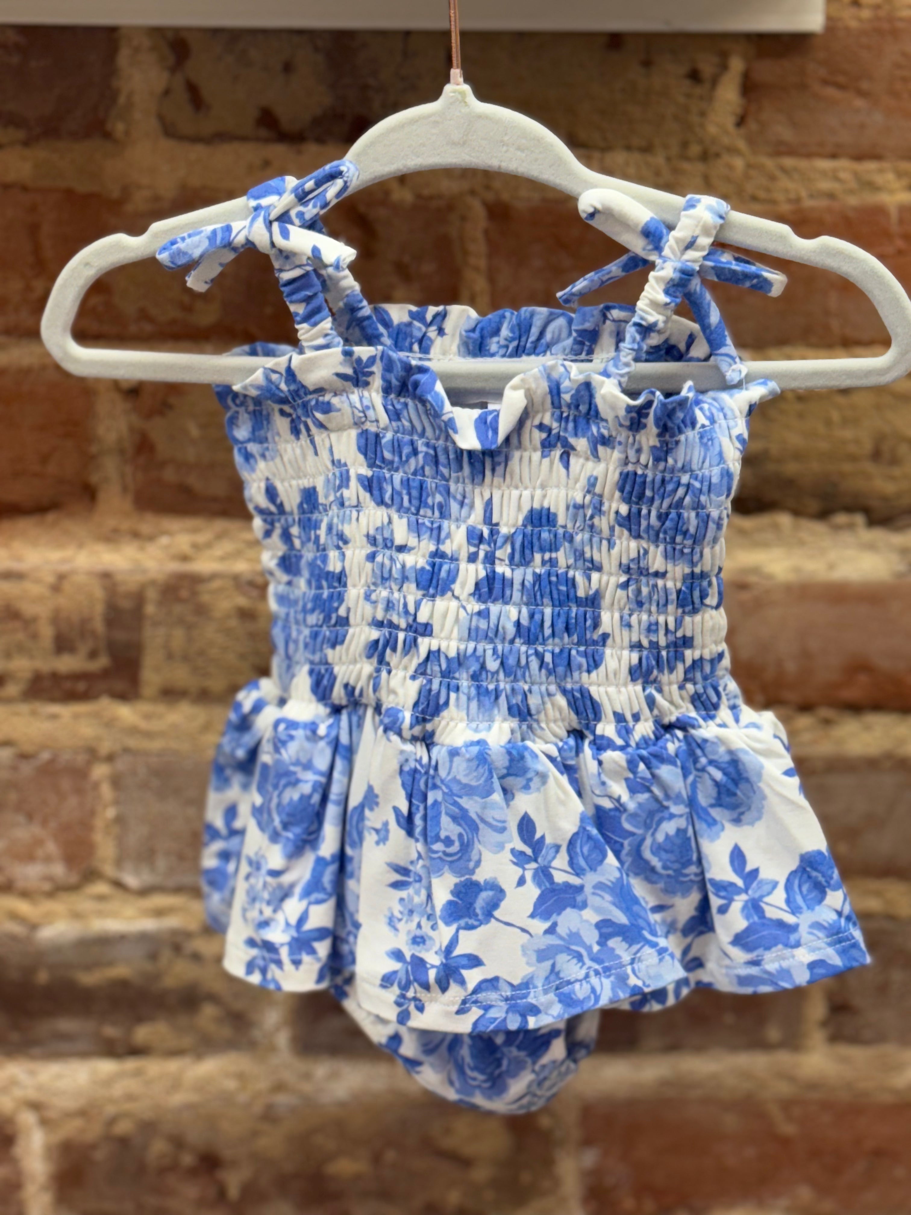Angel Dear Smocked Floral Bubble With Skirt
