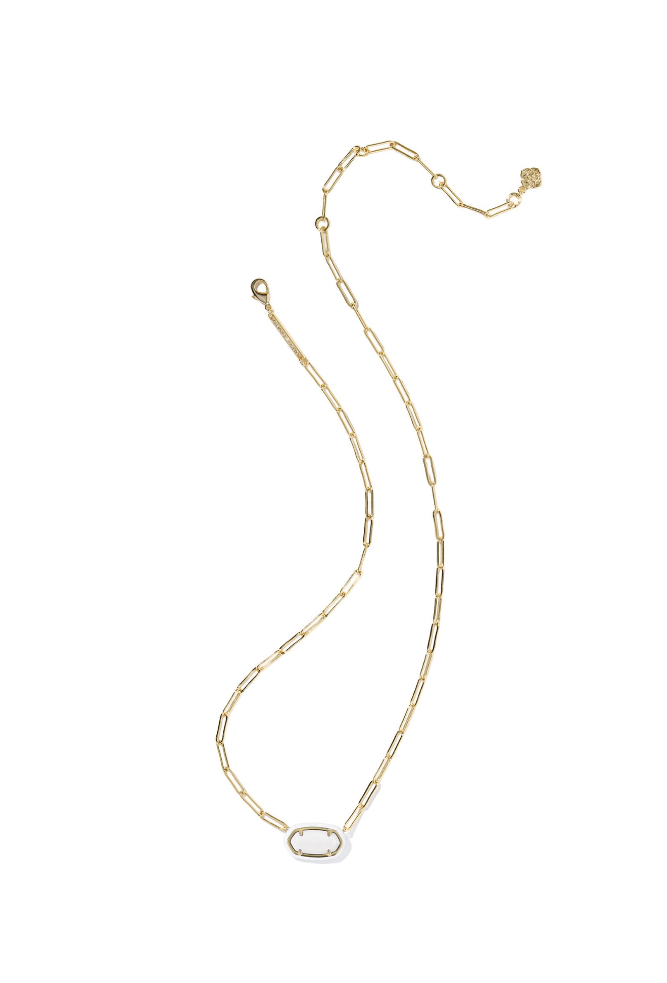Kendra Scott Elisa Paperclip White Mother of Pearl Gold Frame Necklace