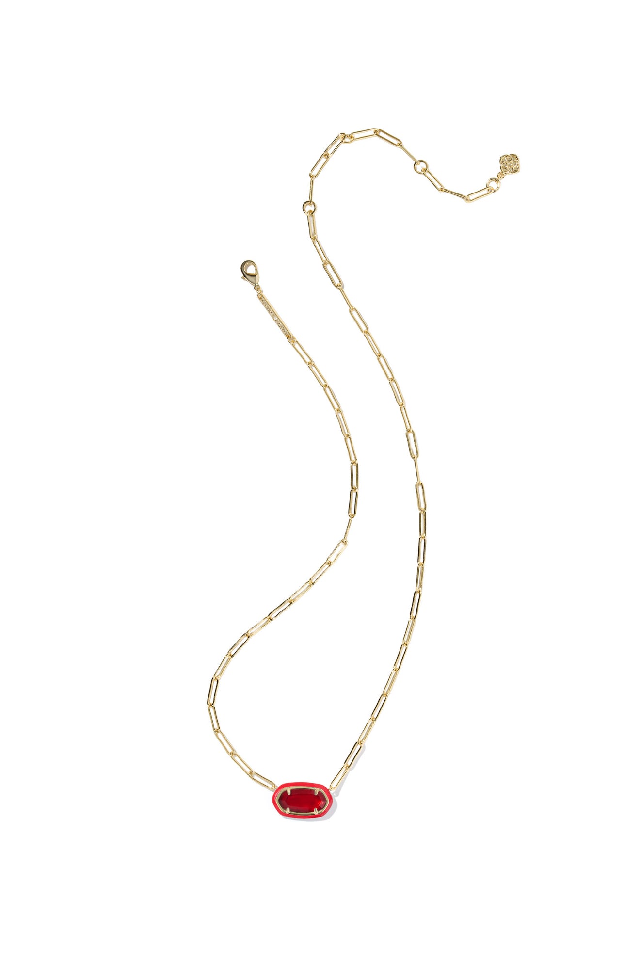 Kendra Scott Elisa Paperclip Red Gold Frame Necklace
