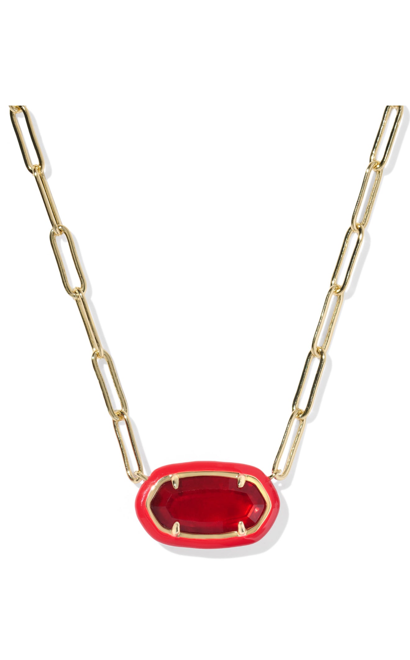 Kendra Scott Elisa Paperclip Red Gold Frame Necklace